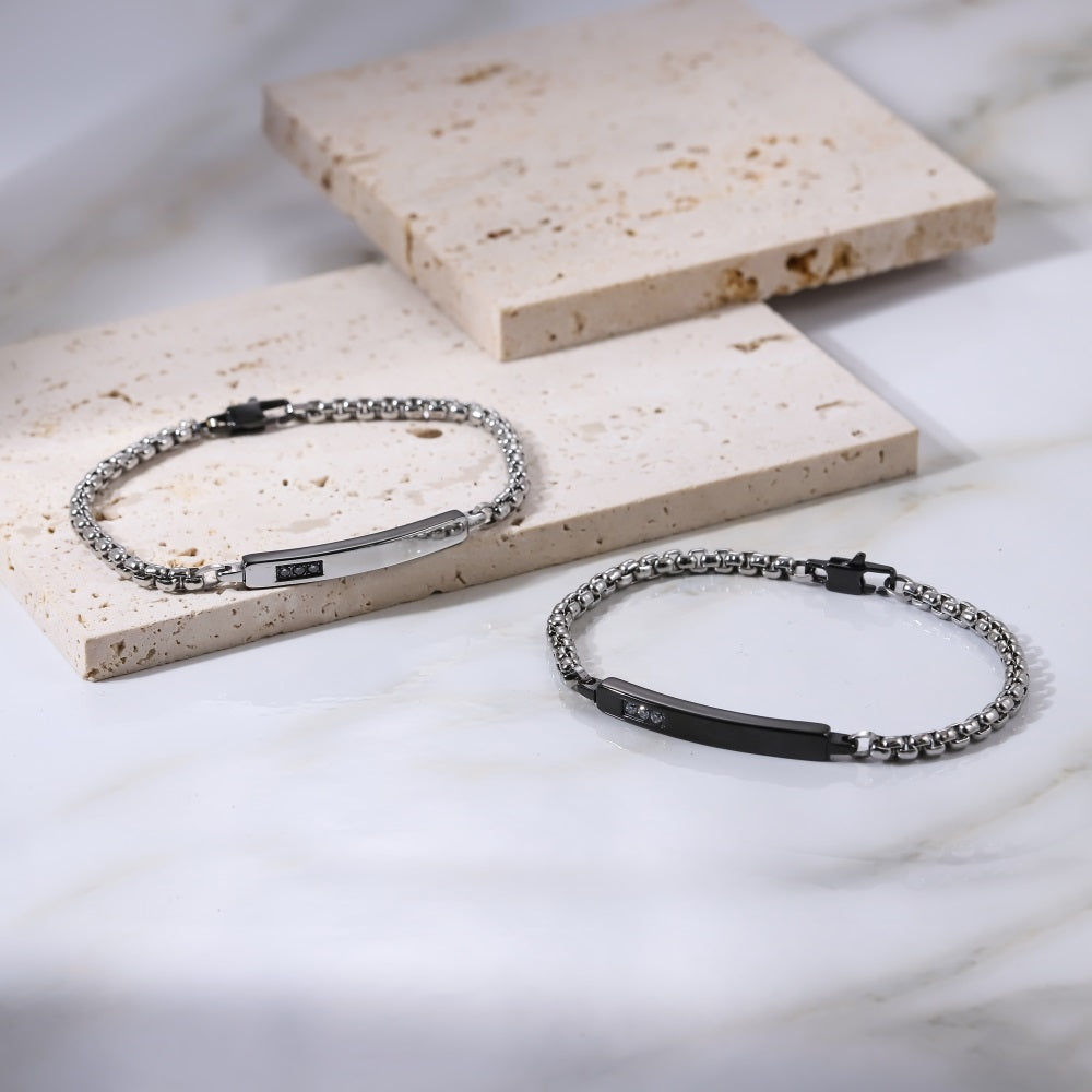 BSS1209 STAINLESS STEEL ID PLATE BRACELET WITH CZ