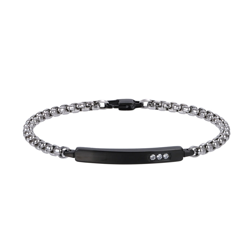 BSS1209 STAINLESS STEEL ID PLATE BRACELET WITH CZ