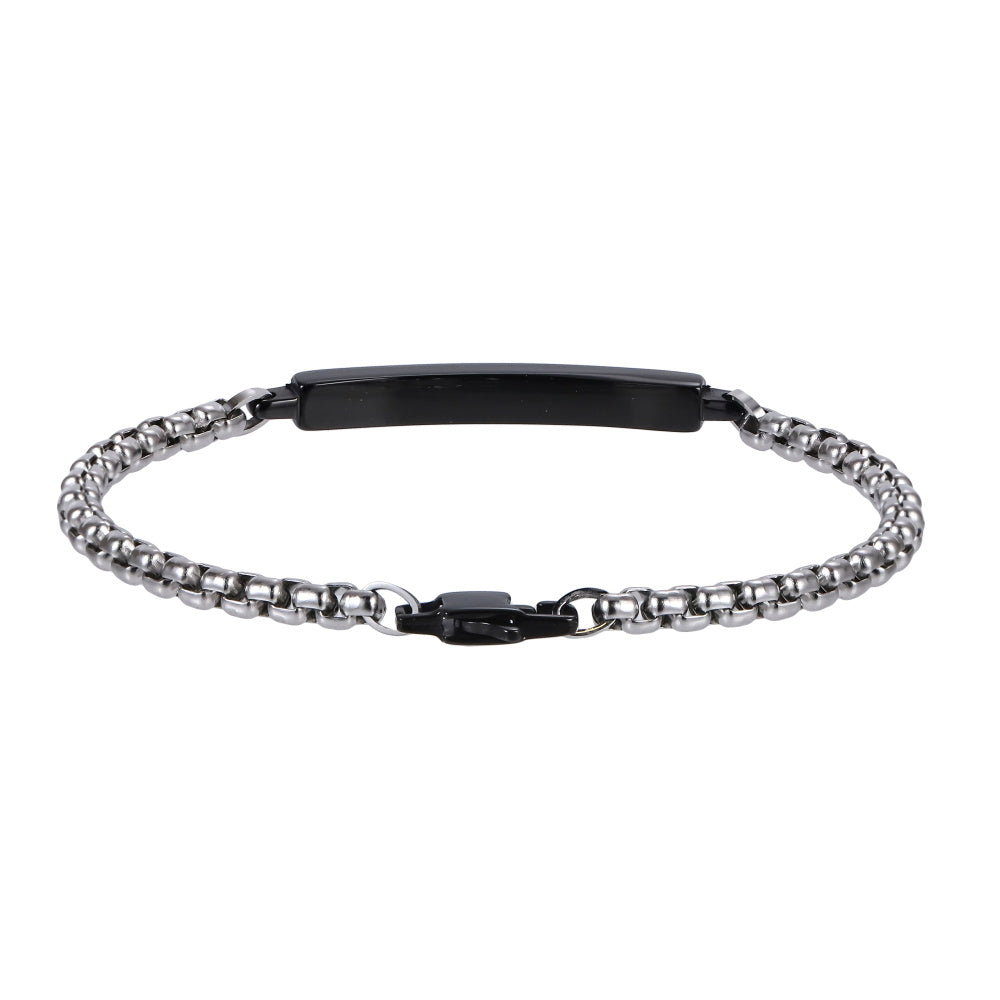 BSS1209 STAINLESS STEEL ID PLATE BRACELET WITH CZ