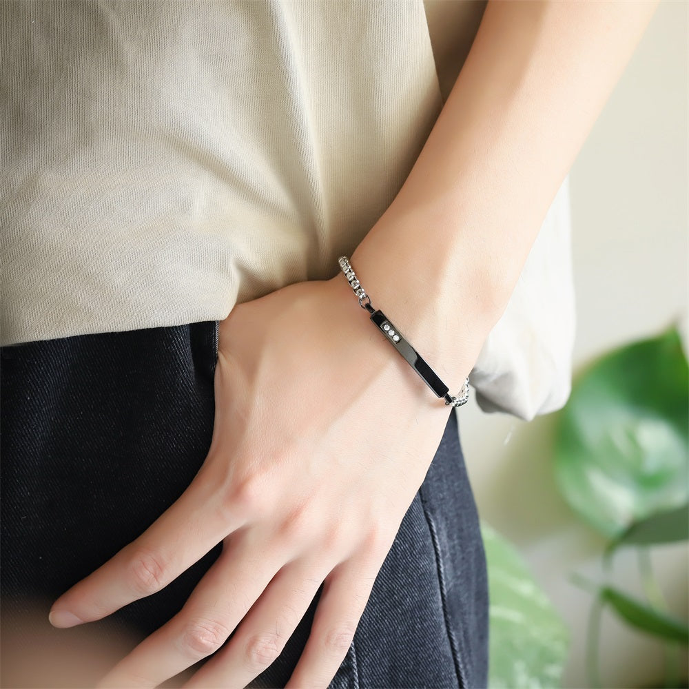 BSS1209 STAINLESS STEEL ID PLATE BRACELET WITH CZ