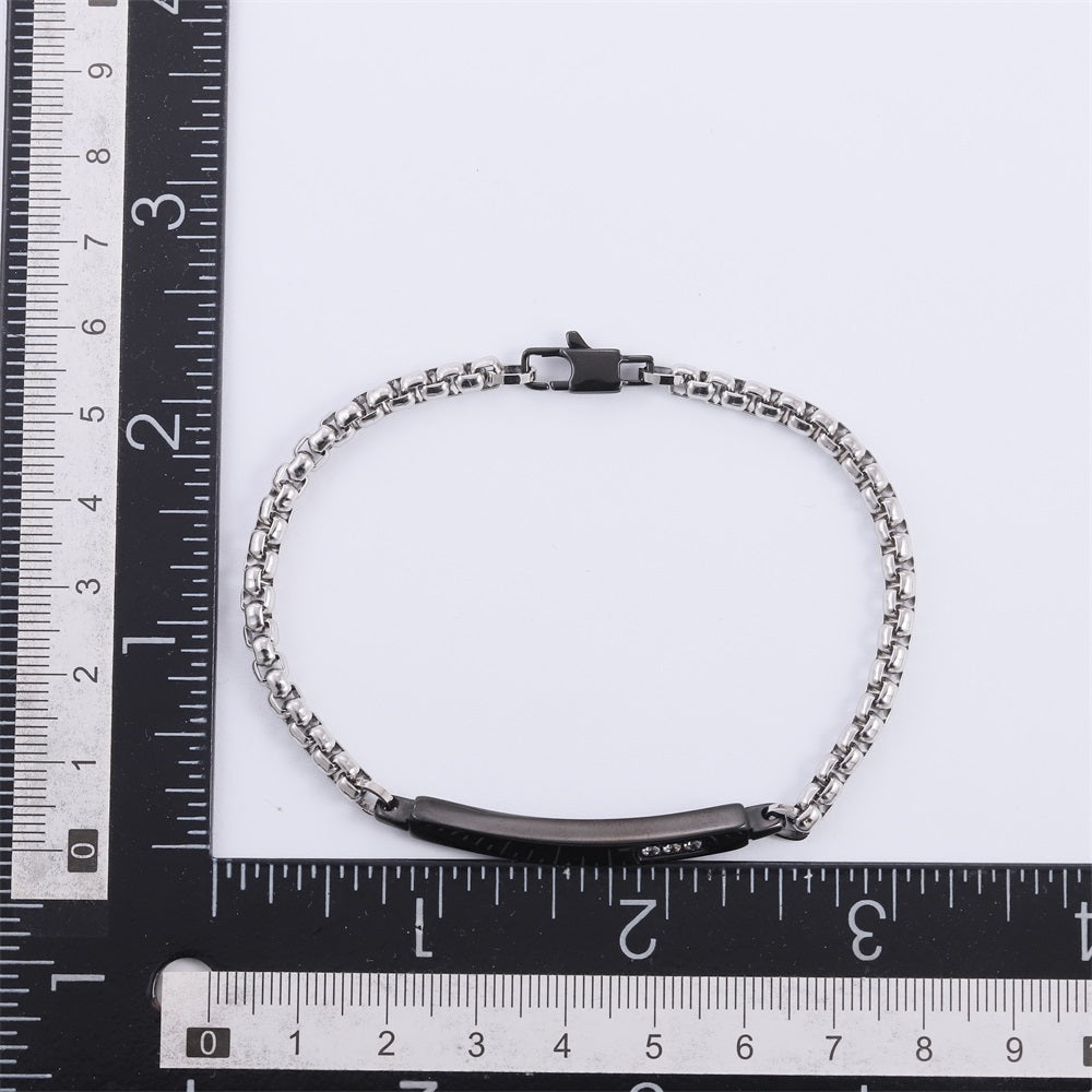 BSS1209 STAINLESS STEEL ID PLATE BRACELET WITH CZ