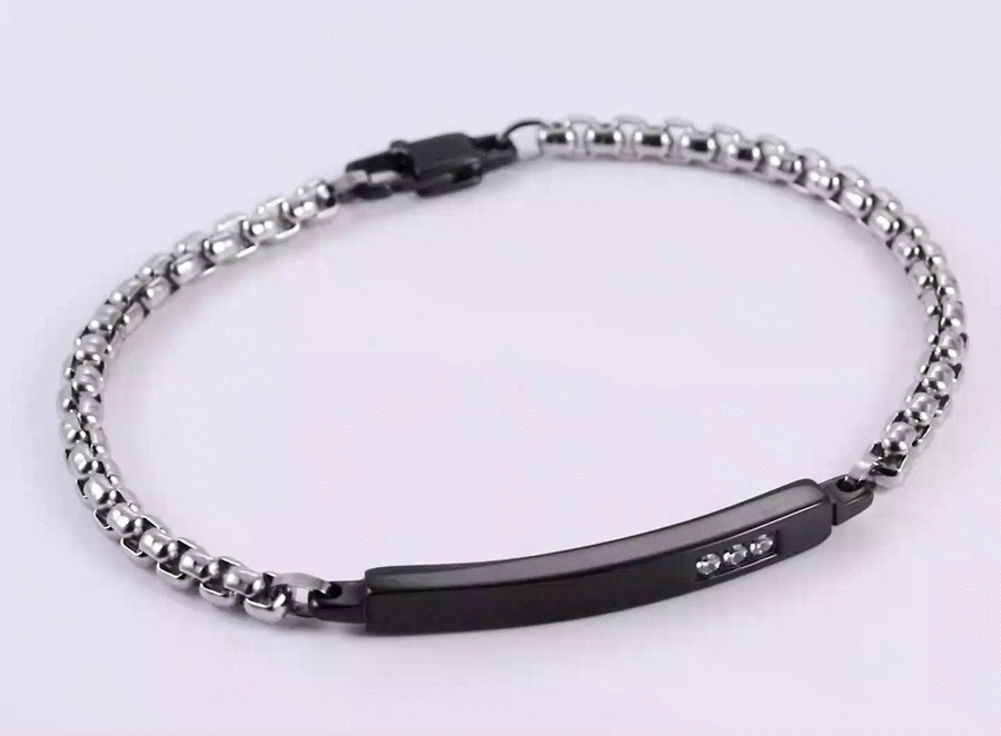BSS1209 STAINLESS STEEL ID PLATE BRACELET WITH CZ