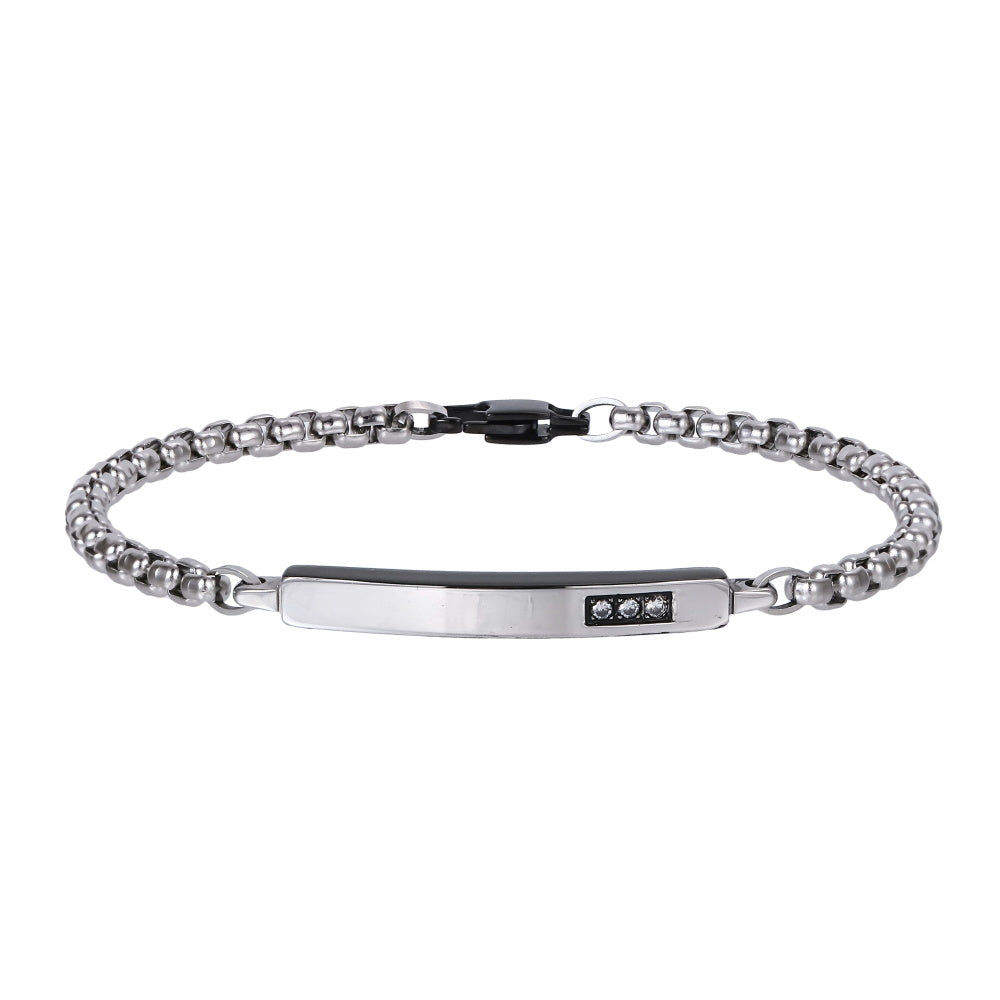 BSS1209 STAINLESS STEEL ID PLATE BRACELET WITH CZ