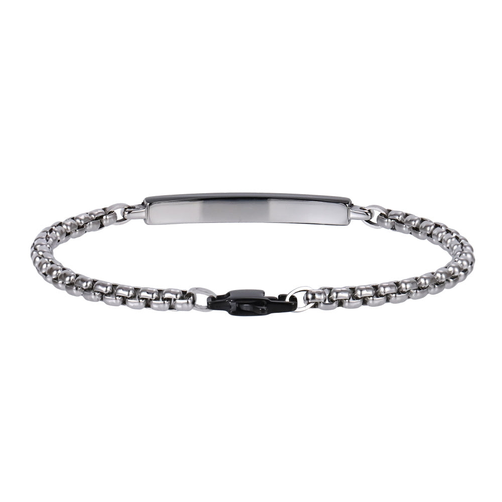 BSS1209 STAINLESS STEEL ID PLATE BRACELET WITH CZ