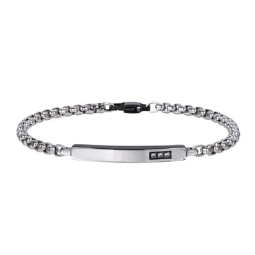 BSS1209 STAINLESS STEEL ID PLATE BRACELET WITH CZ