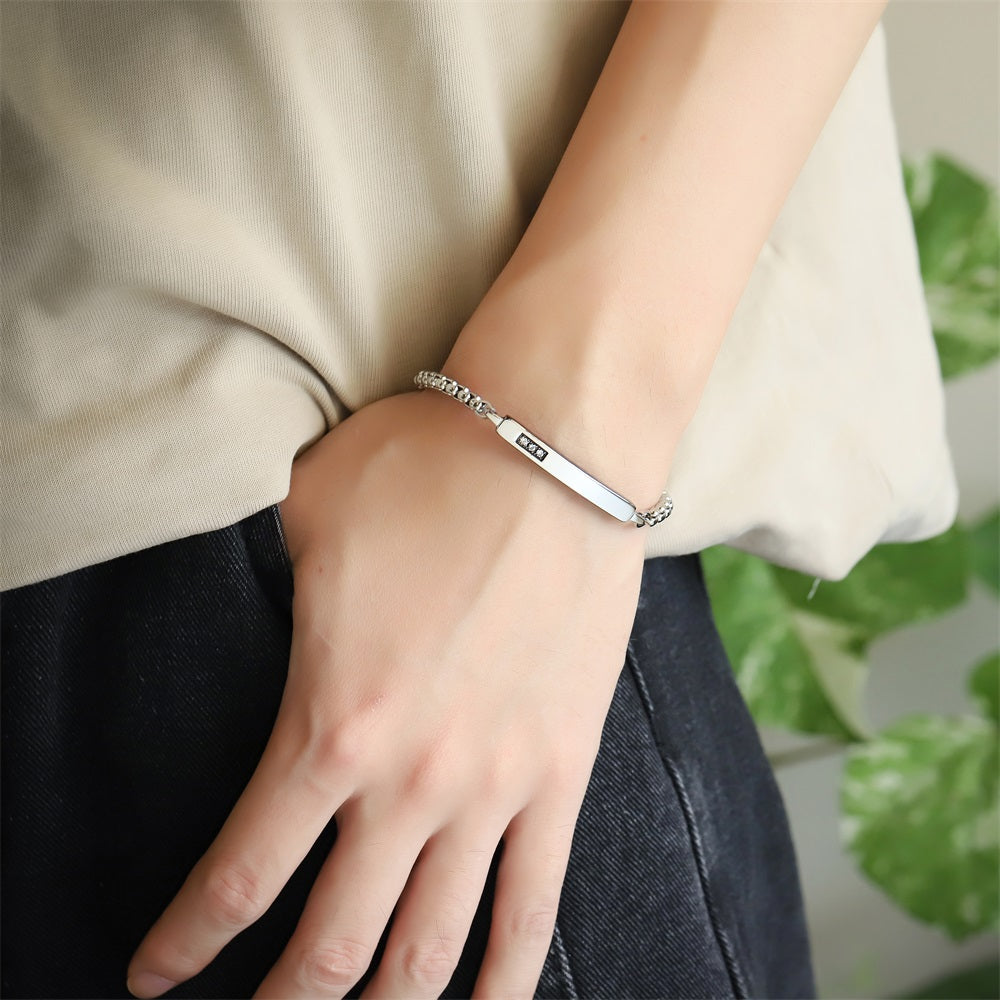 BSS1209 STAINLESS STEEL ID PLATE BRACELET WITH CZ