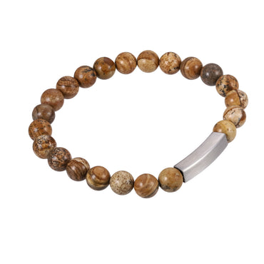 AAB Co. Beaded Bracelet with Picture Stone Beads and Stainless Steel Matte Finish