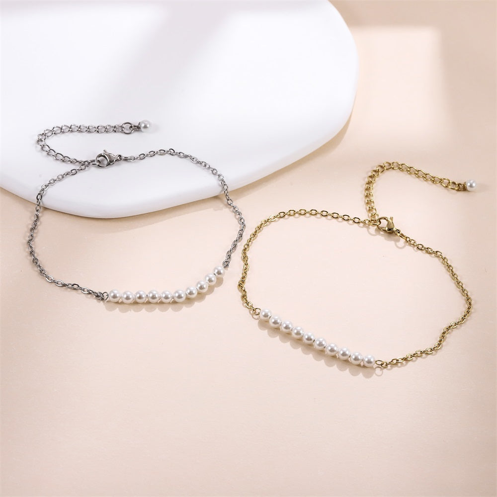 BSS883 STAINLESS STEEL BRACELET WITH SHELL PEARL