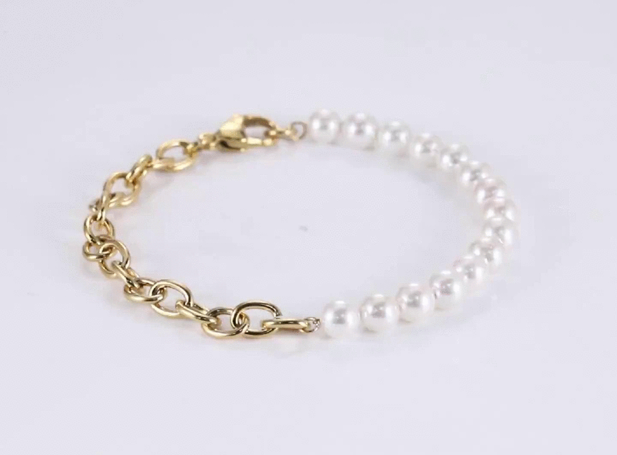 BSS904 STAINLESS STEEL BRACELET WITH SHELL PEARL AAB CO..