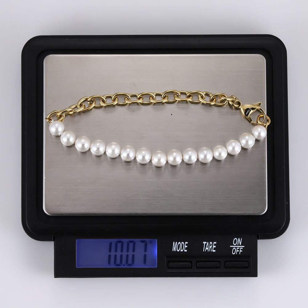 BSS904 STAINLESS STEEL BRACELET WITH SHELL PEARL AAB CO..