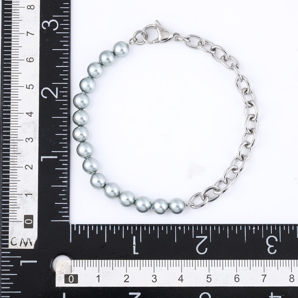 BSS904 STAINLESS STEEL BRACELET WITH SHELL PEARL AAB CO..