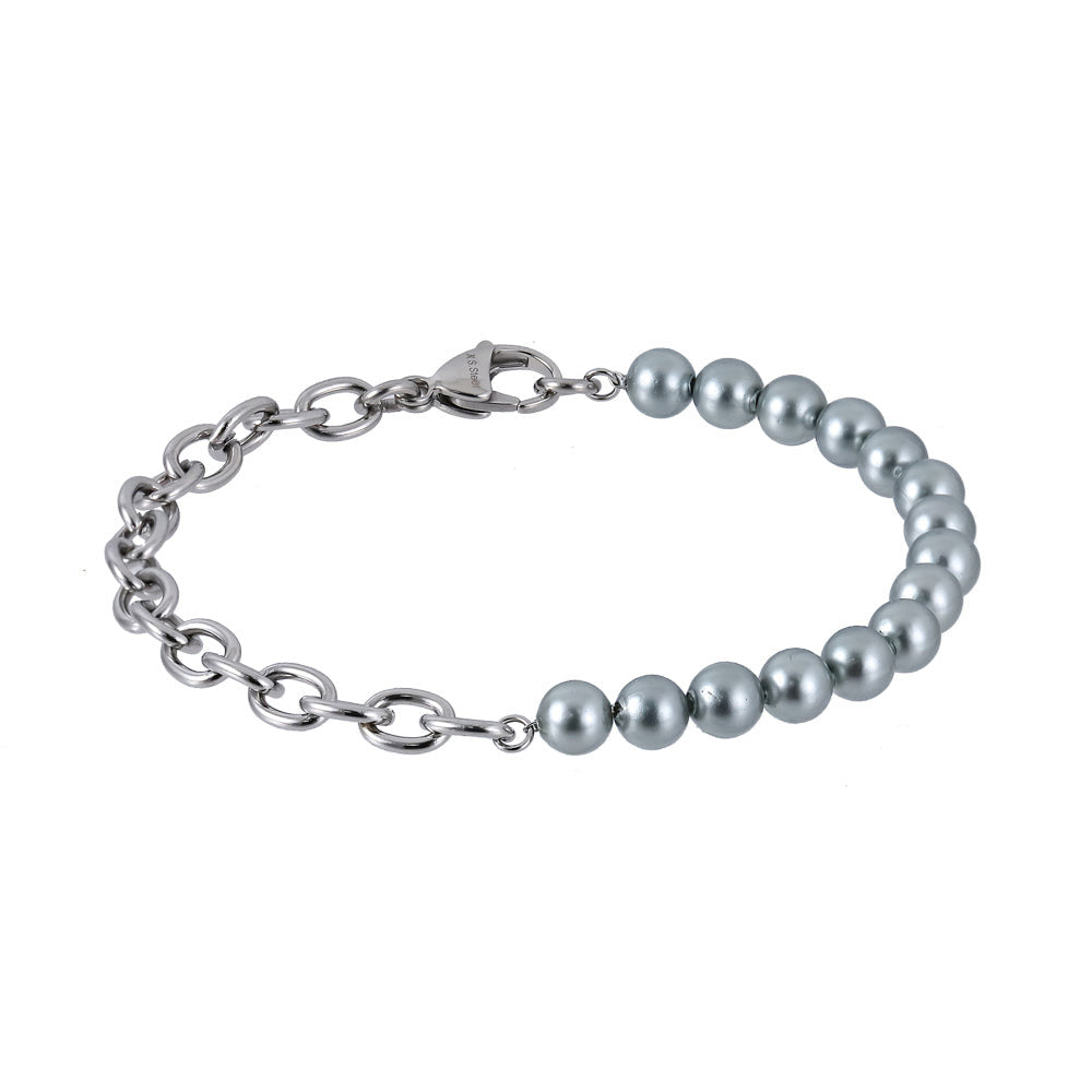 BSS904 STAINLESS STEEL BRACELET WITH SHELL PEARL AAB CO..