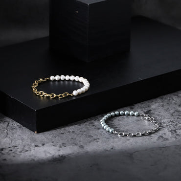 BSS904 STAINLESS STEEL BRACELET WITH SHELL PEARL AAB CO..