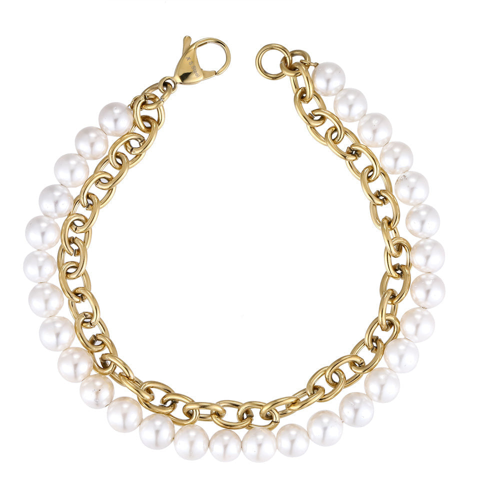 BSS905 STAINLESS STEEL BRACELET WITH SHELL PEARL