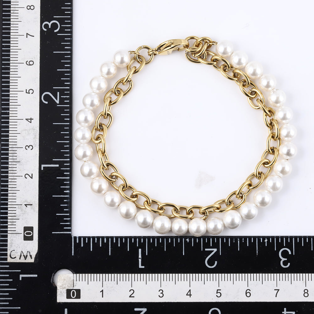 BSS905 STAINLESS STEEL BRACELET WITH SHELL PEARL