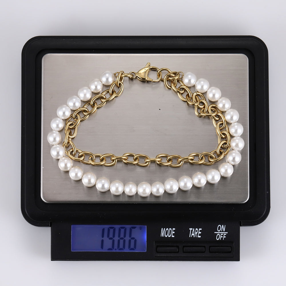 BSS905 STAINLESS STEEL BRACELET WITH SHELL PEARL
