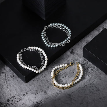 BSS905 STAINLESS STEEL BRACELET WITH SHELL PEARL AAB CO..