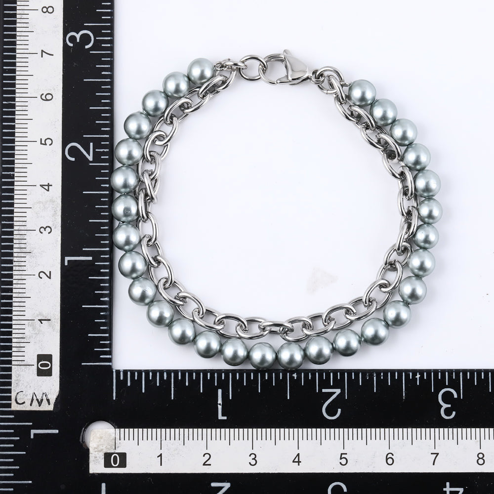 BSS905 STAINLESS STEEL BRACELET WITH SHELL PEARL