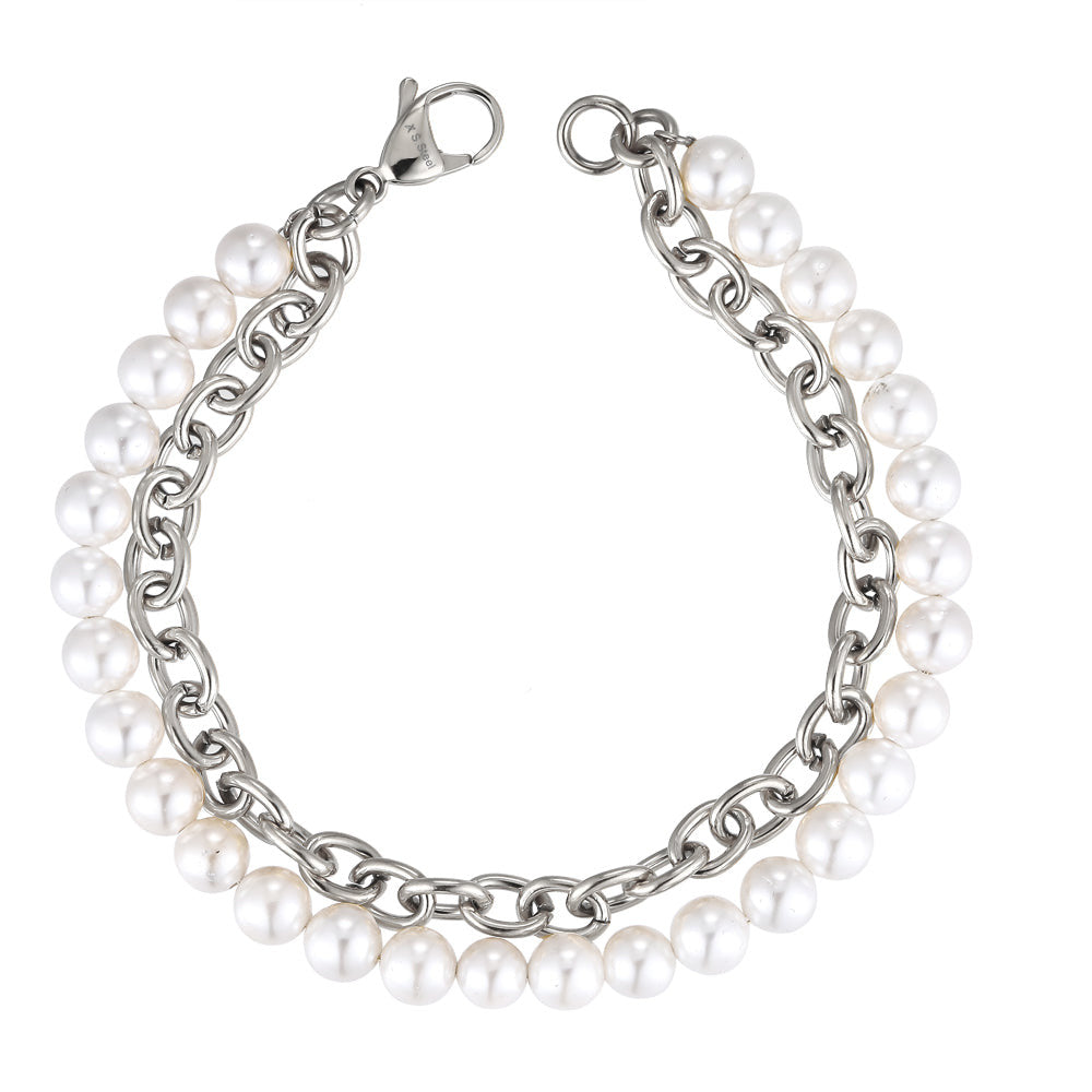 BSS905 STAINLESS STEEL BRACELET WITH SHELL PEARL