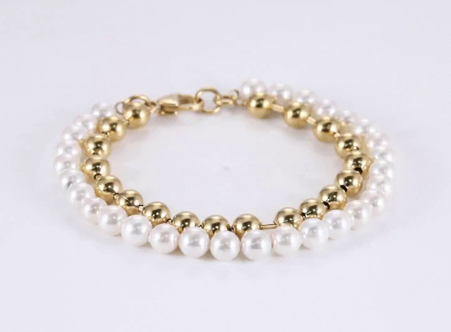 BSS906 STAINLESS STEEL BRACELET WITH SHELL PEARL AAB CO..