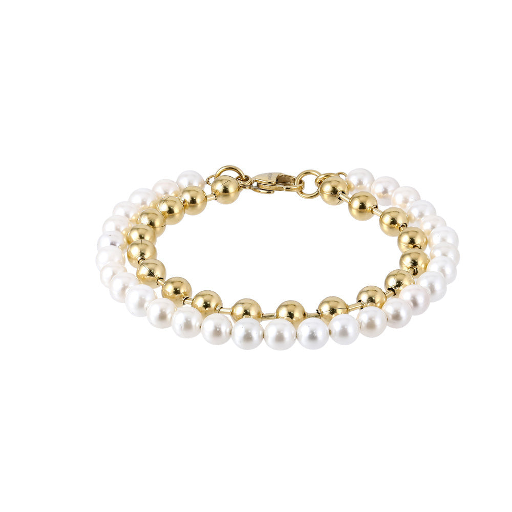 BSS906 STAINLESS STEEL BRACELET WITH SHELL PEARL AAB CO..