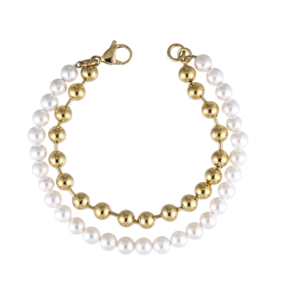 BSS906 STAINLESS STEEL BRACELET WITH SHELL PEARL AAB CO..