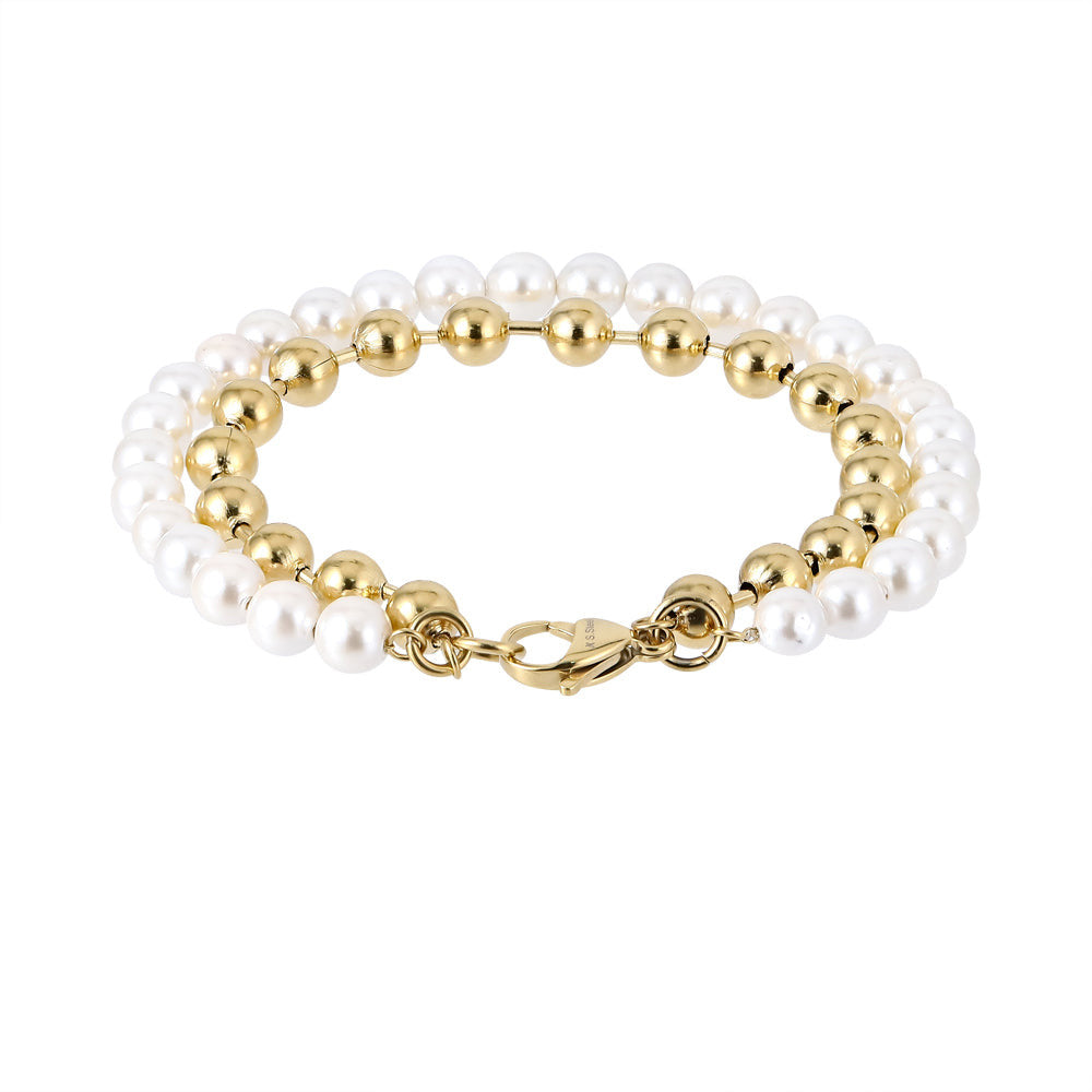 BSS906 STAINLESS STEEL BRACELET WITH SHELL PEARL AAB CO..