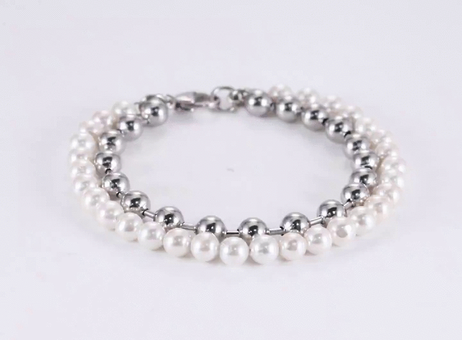 BSS906 STAINLESS STEEL BRACELET WITH SHELL PEARL AAB CO..