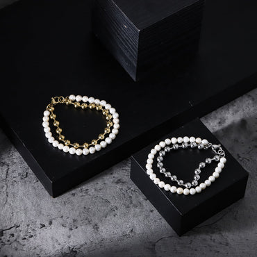 BSS906 STAINLESS STEEL BRACELET WITH SHELL PEARL AAB CO..