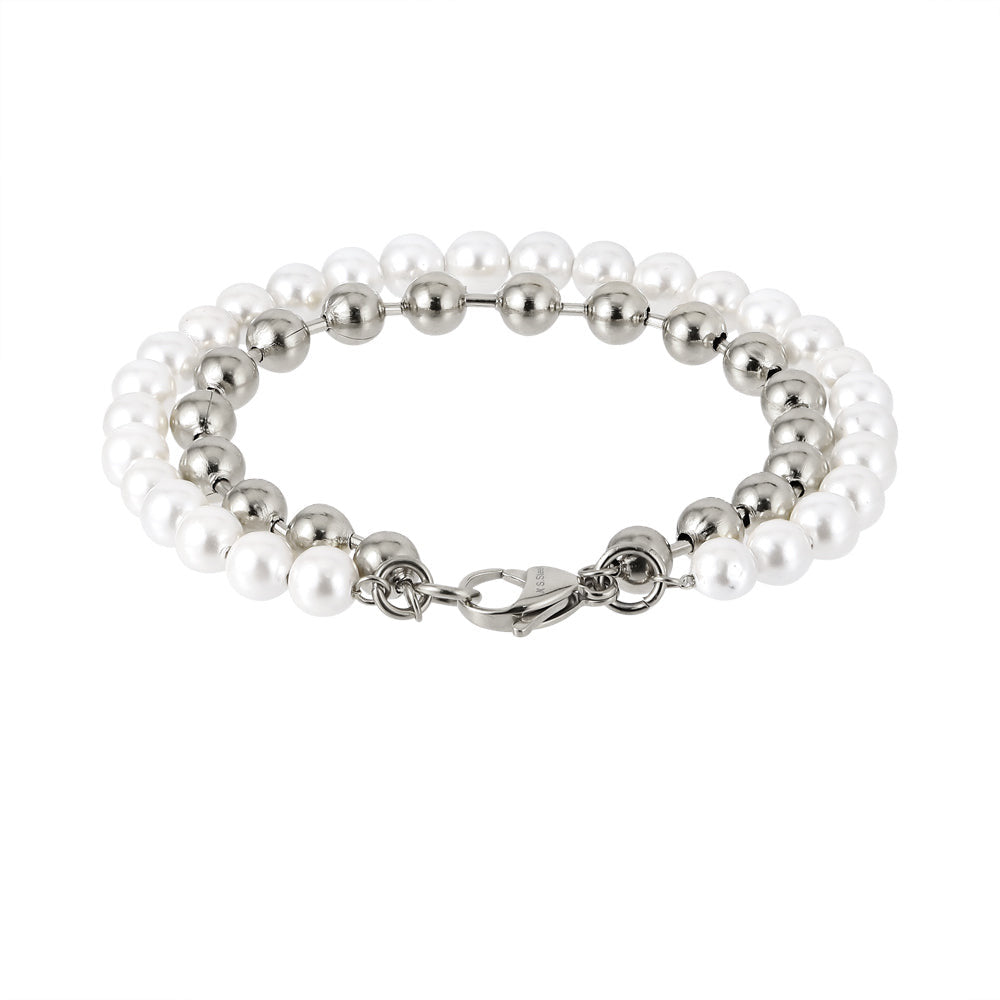 BSS906 STAINLESS STEEL BRACELET WITH SHELL PEARL AAB CO..