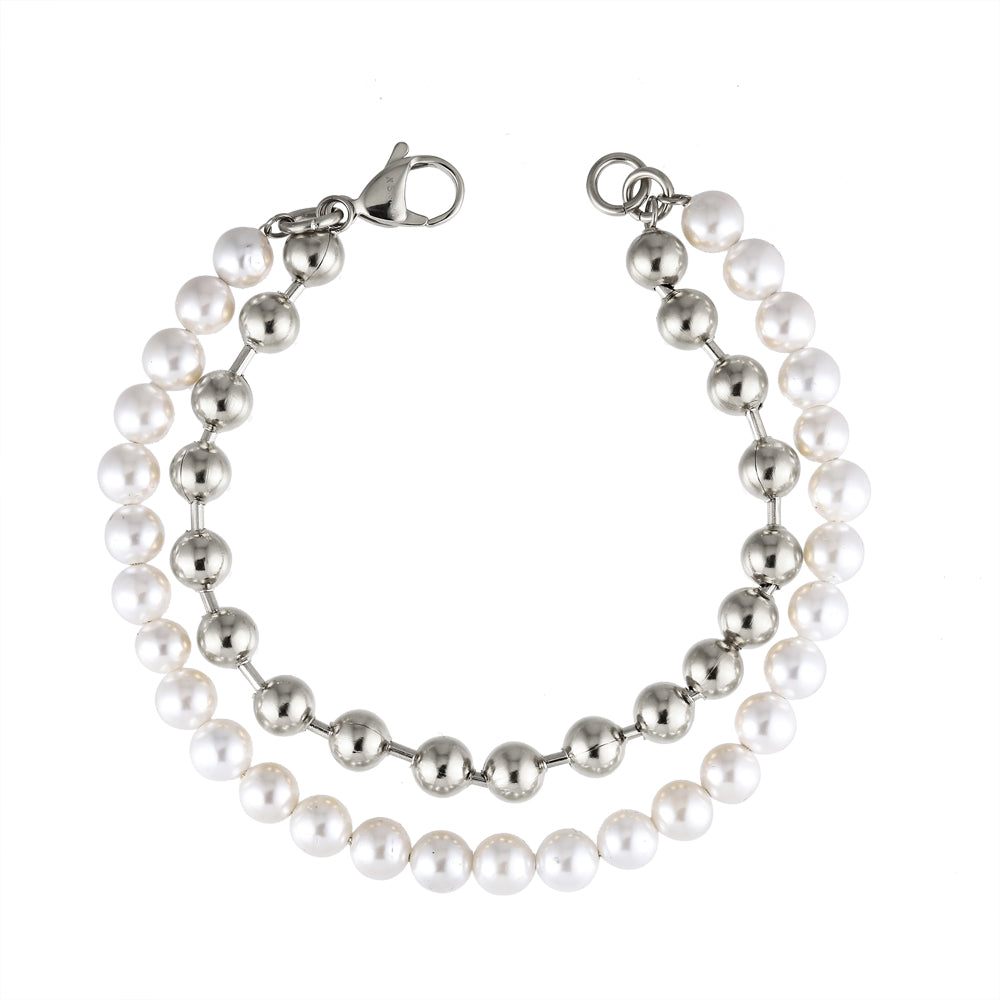 BSS906 STAINLESS STEEL BRACELET WITH SHELL PEARL AAB CO..