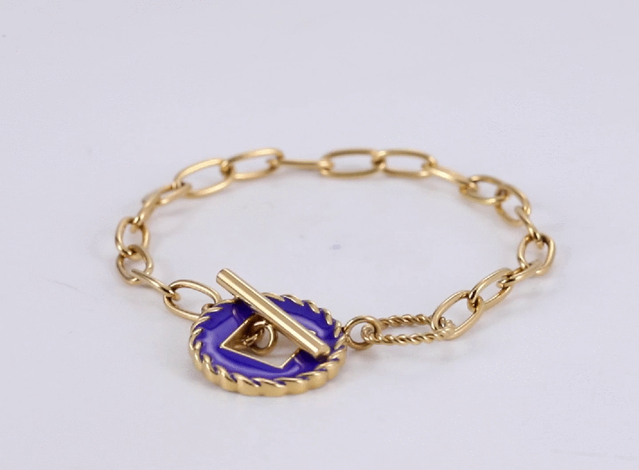 BSS919 STAINLESS STEEL T-BAR BRACELET WITH EPOXY AAB CO..
