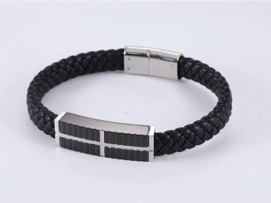 BSS936 STAINLESS STEEL LEATHER BRACELET AAB CO..