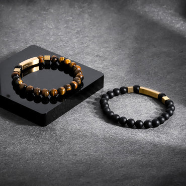 BSS937 STAINLESS STEEL ELASTIC STRING BRACELET WITH NATURAL STONE AAB CO..