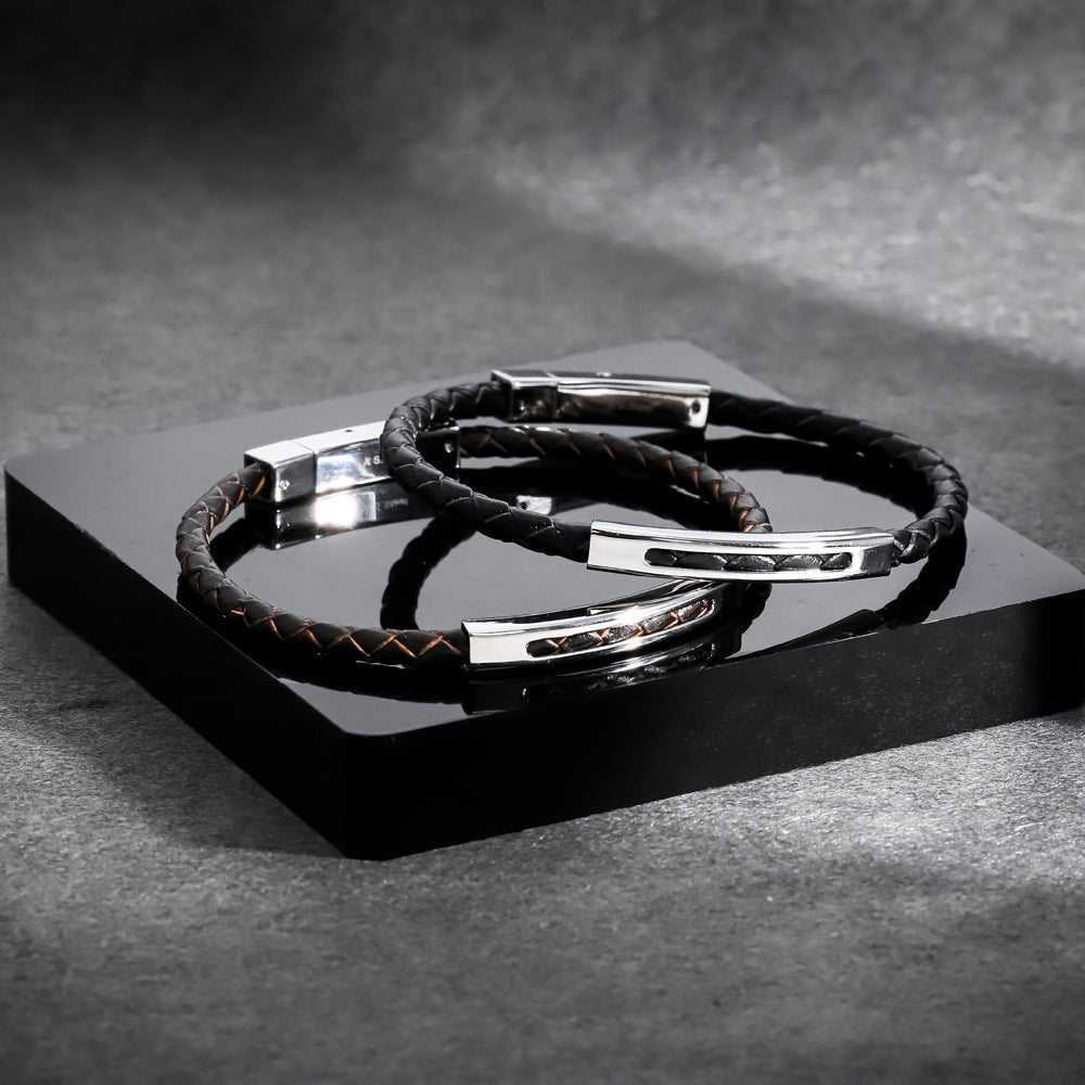 BSS940 STAINLESS STEEL LEATHER BRACELET AAB CO..