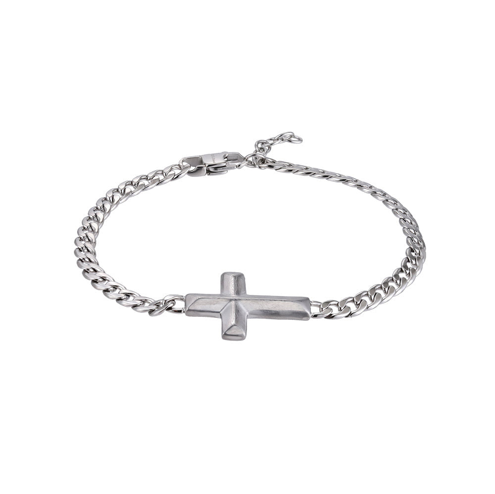 BSS942 DAMASCUS STEEL CROSS BRACELET