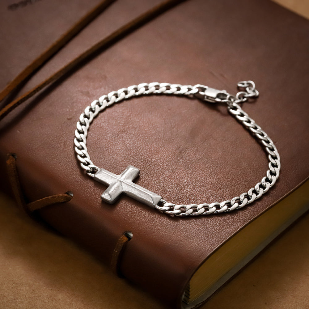 BSS942 DAMASCUS STEEL CROSS BRACELET