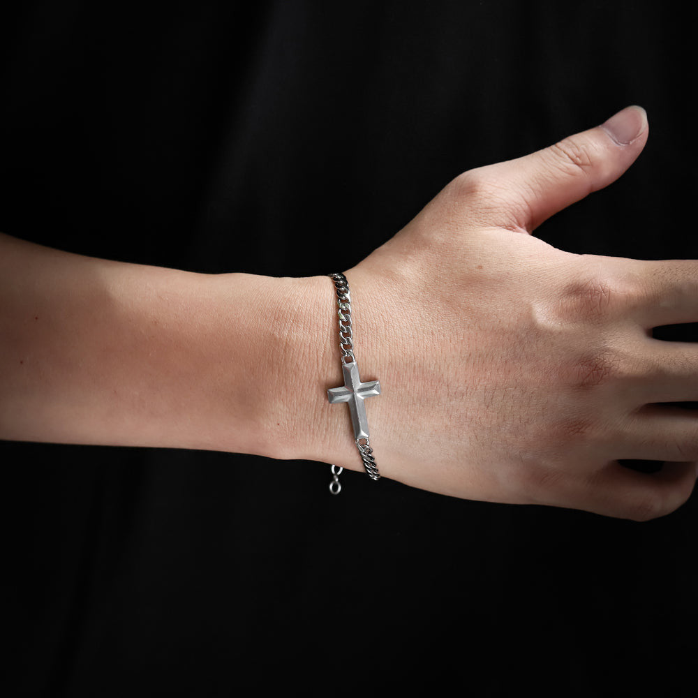 BSS942 DAMASCUS STEEL CROSS BRACELET