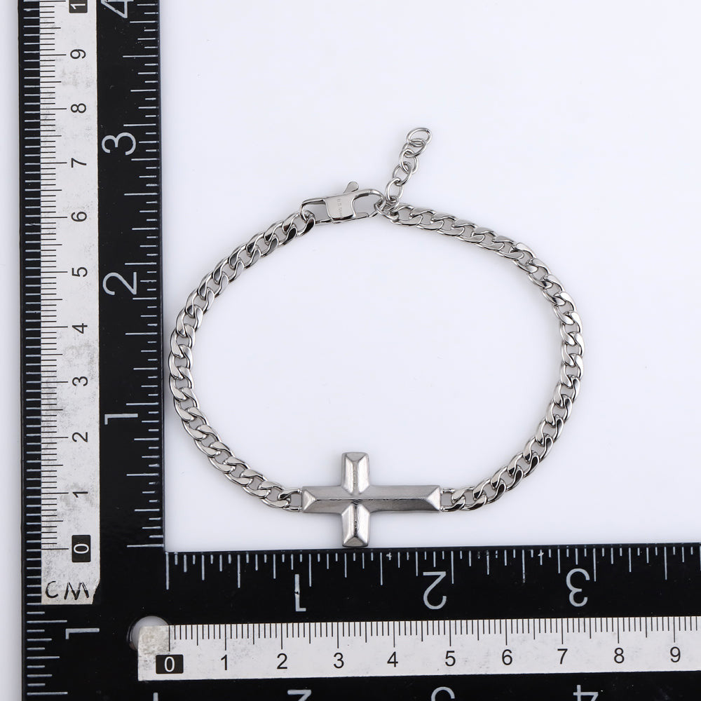 BSS942 DAMASCUS STEEL CROSS BRACELET