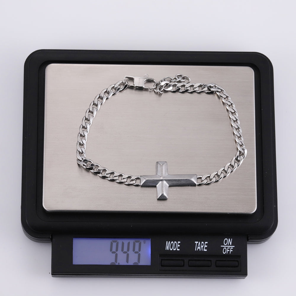 BSS942 DAMASCUS STEEL CROSS BRACELET