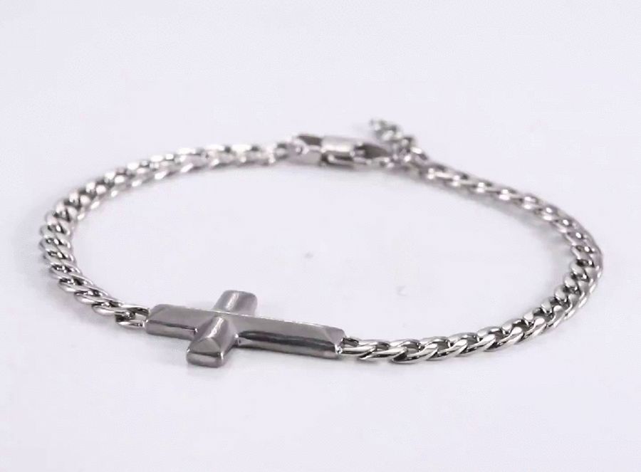 BSS942 DAMASCUS STEEL CROSS BRACELET