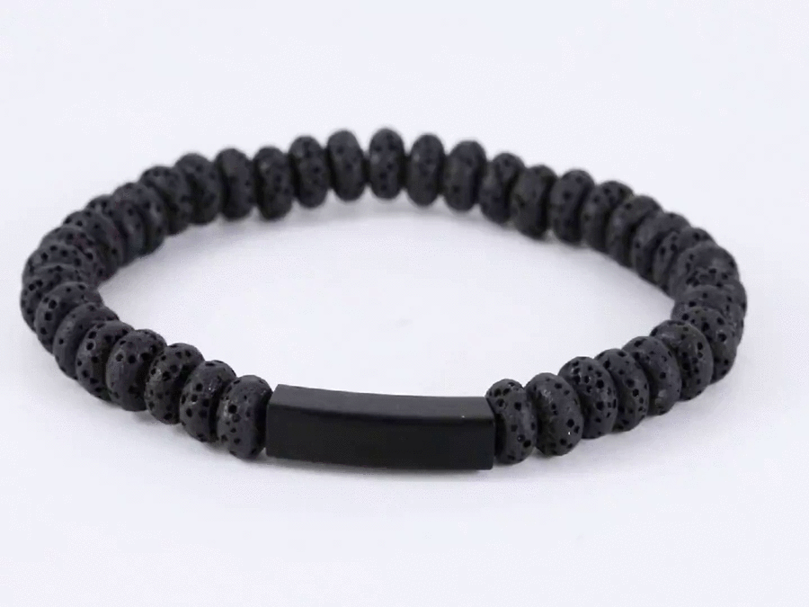 BSS972 ELASTIC STRING BRACELET WITH LAVA & STAINLESS STEEL