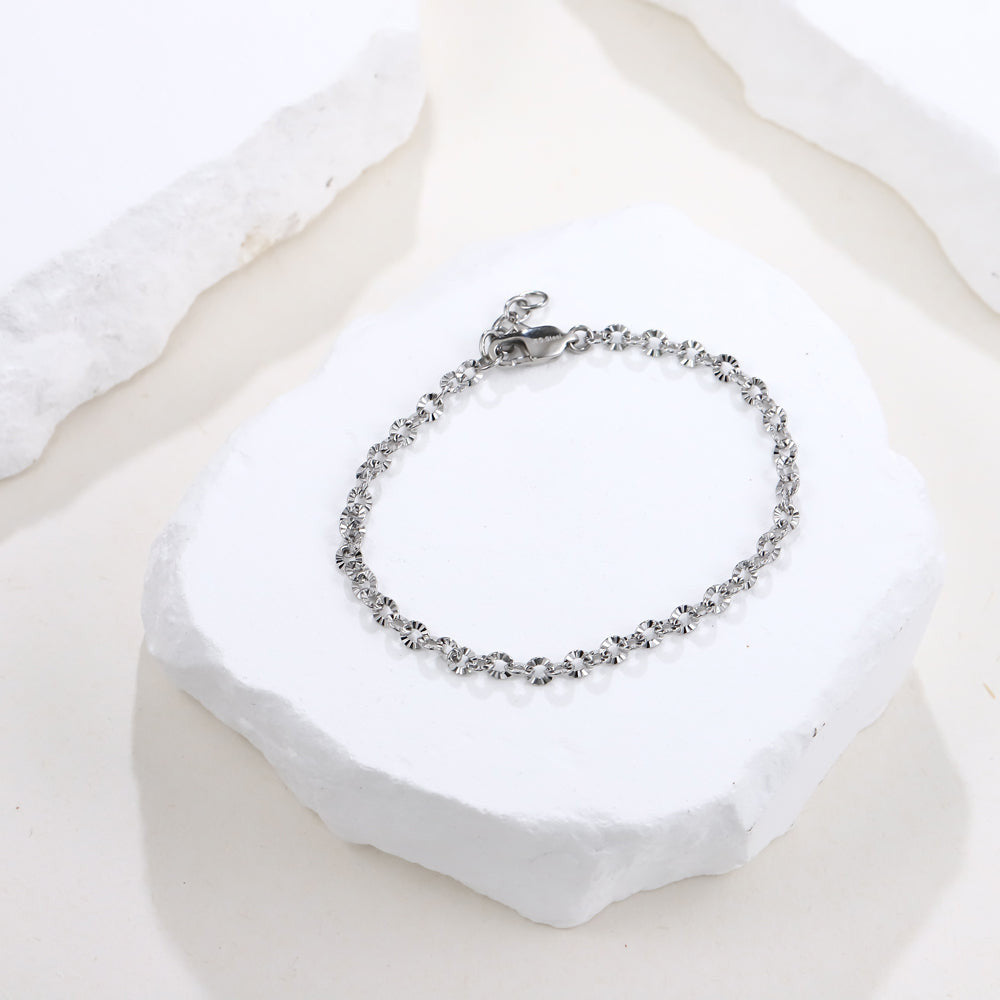 stainless steel bracelet, diamond cut, cable chain, elegant lady jewelry