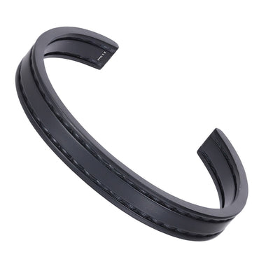 AAB Co. Stainless Steel Open Bangle with Black Spray Matte Leather-Look