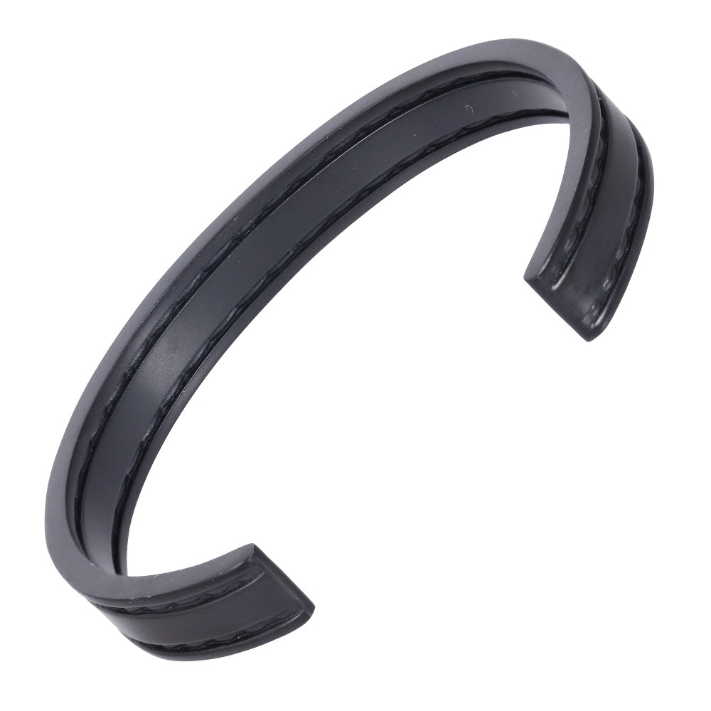 AAB Co. Stainless Steel Open Bangle with Black Spray Matte Leather-Look