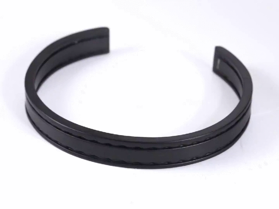 BSSG210 STAINLESS STEEL LEATHER LOOKING OPEN BANGLE