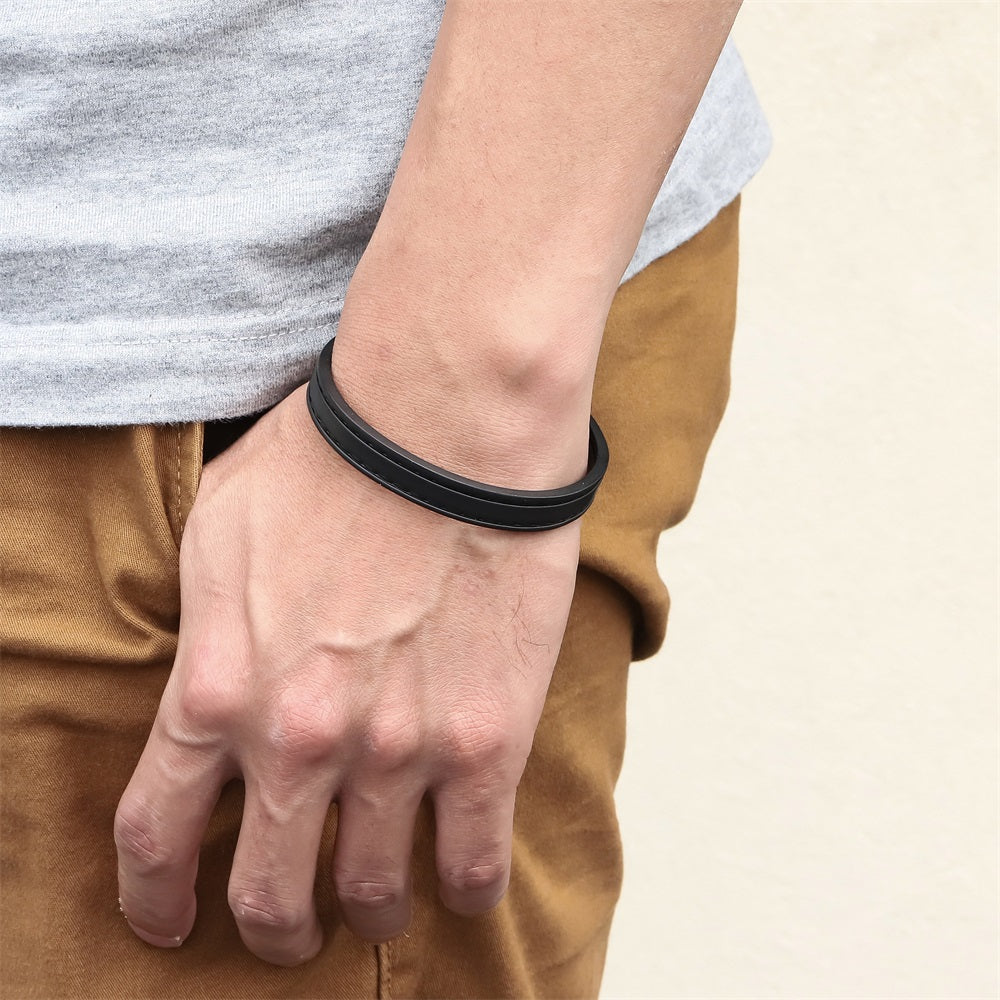BSSG210 STAINLESS STEEL LEATHER LOOKING OPEN BANGLE