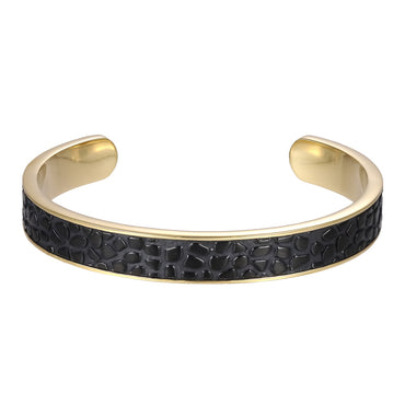 AAB Co. Stainless Steel Open Bangle with Black Matte & 14K Gold Two-Tone Style
