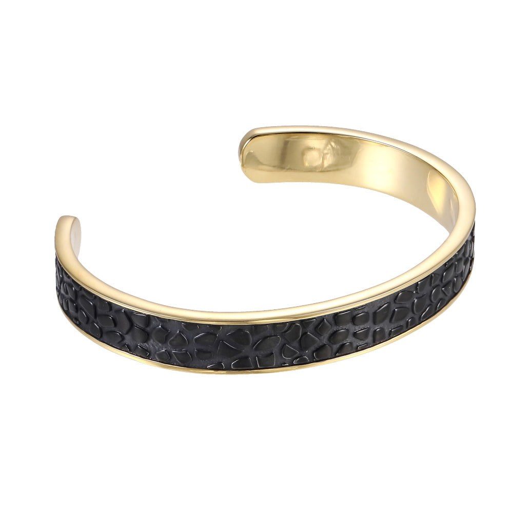 AAB Co. Stainless Steel Open Bangle with Black Matte & 14K Gold Two-Tone Style