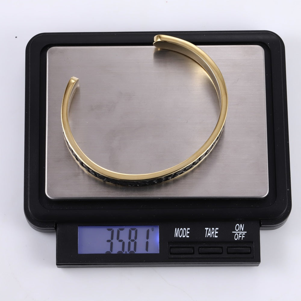 BSSG211 STAINLESS STEEL LEATHER LOOKING OPEN BANGLE WITH TWO TONE COLOR